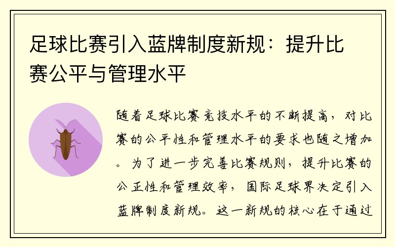 足球比赛引入蓝牌制度新规：提升比赛公平与管理水平